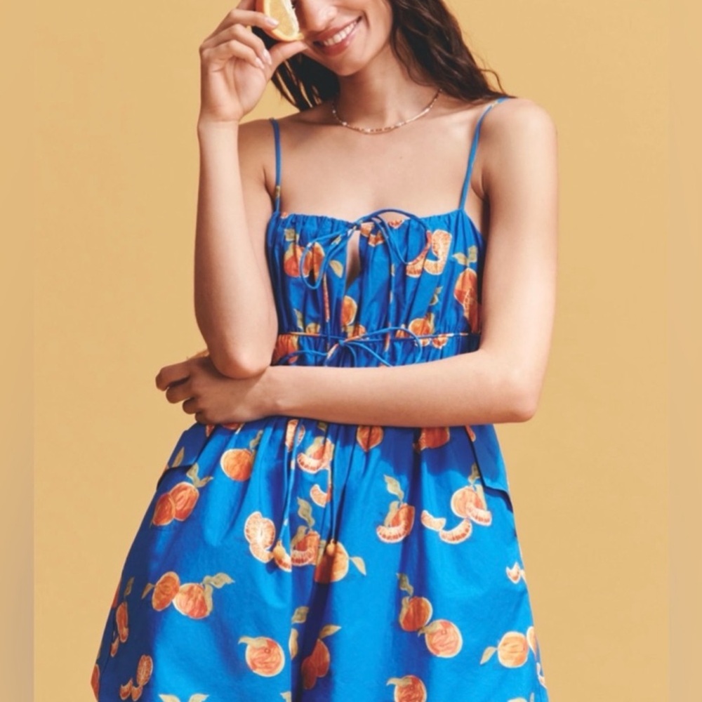 FARM Rio Blue Orange Print Sundress Jumpsuit